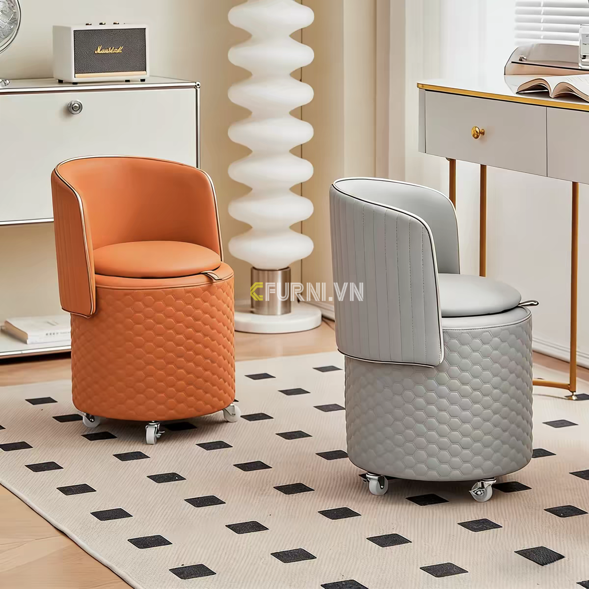 Ghế đôn bọc da chân xoay D3