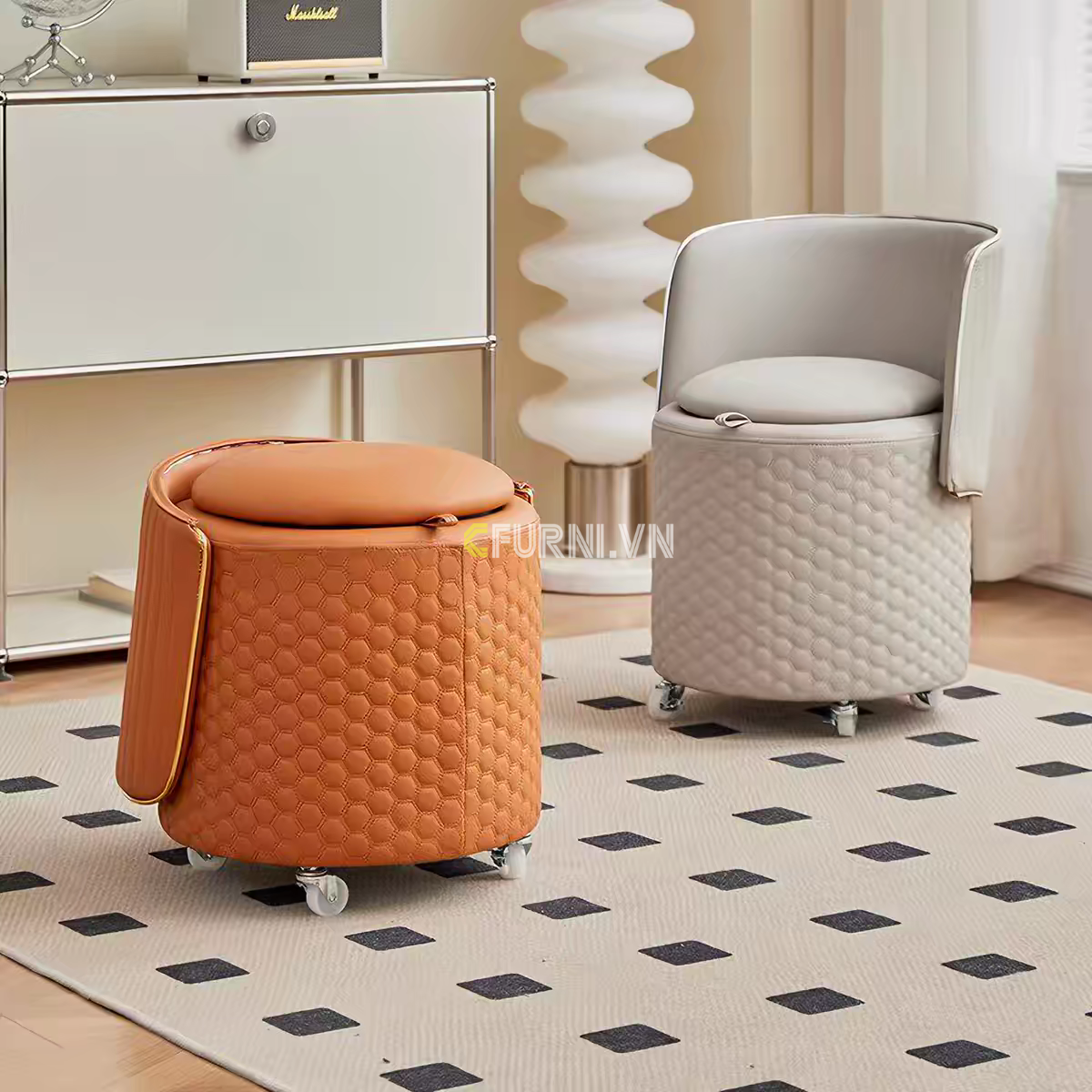 Ghế đôn bọc da chân xoay D3