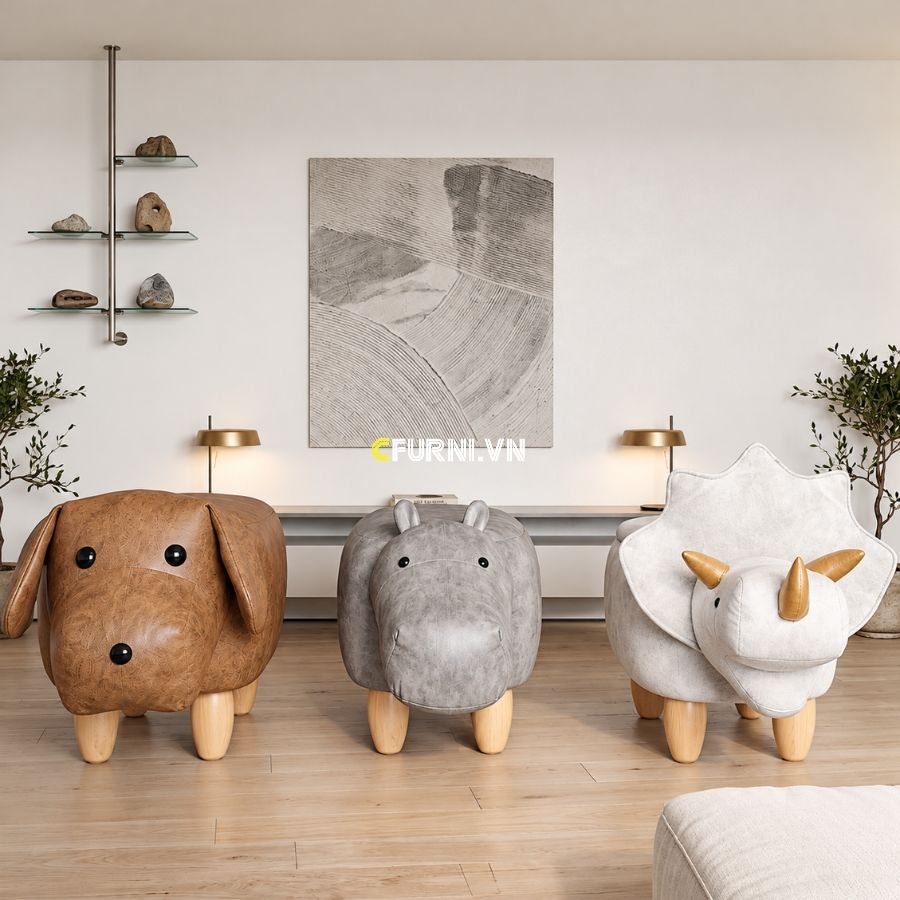 Mẫu sofa đôn bọc da hiện đại